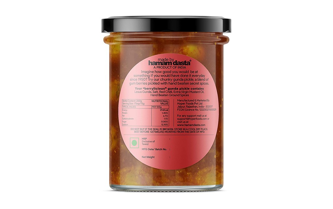 Hamam Dasta Gunda Pickle Berrylicious   Glass Jar  300 grams